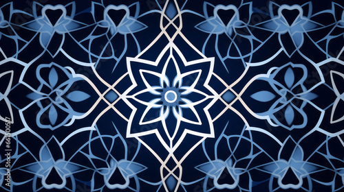 Blue ceramic tiles decorative design, illustration for floor, wall, kitchen interior, textile
