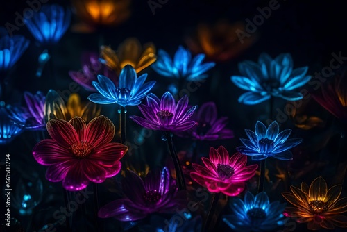 wallpapers of multicolored fantasy transparent abstract flowers made of fluorescent crystal jellies, 