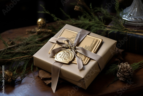 Olive And Gold Presents With Vintage Tags © Stock Habit