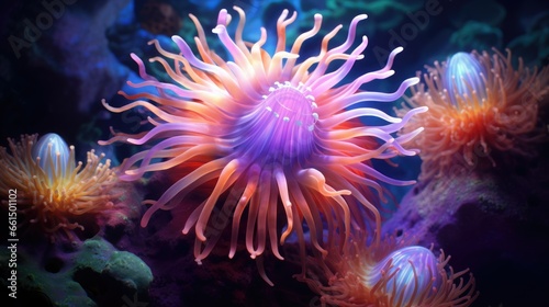 Beautiful anemone on tropical coral reef