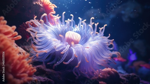 Beautiful anemone on tropical coral reef