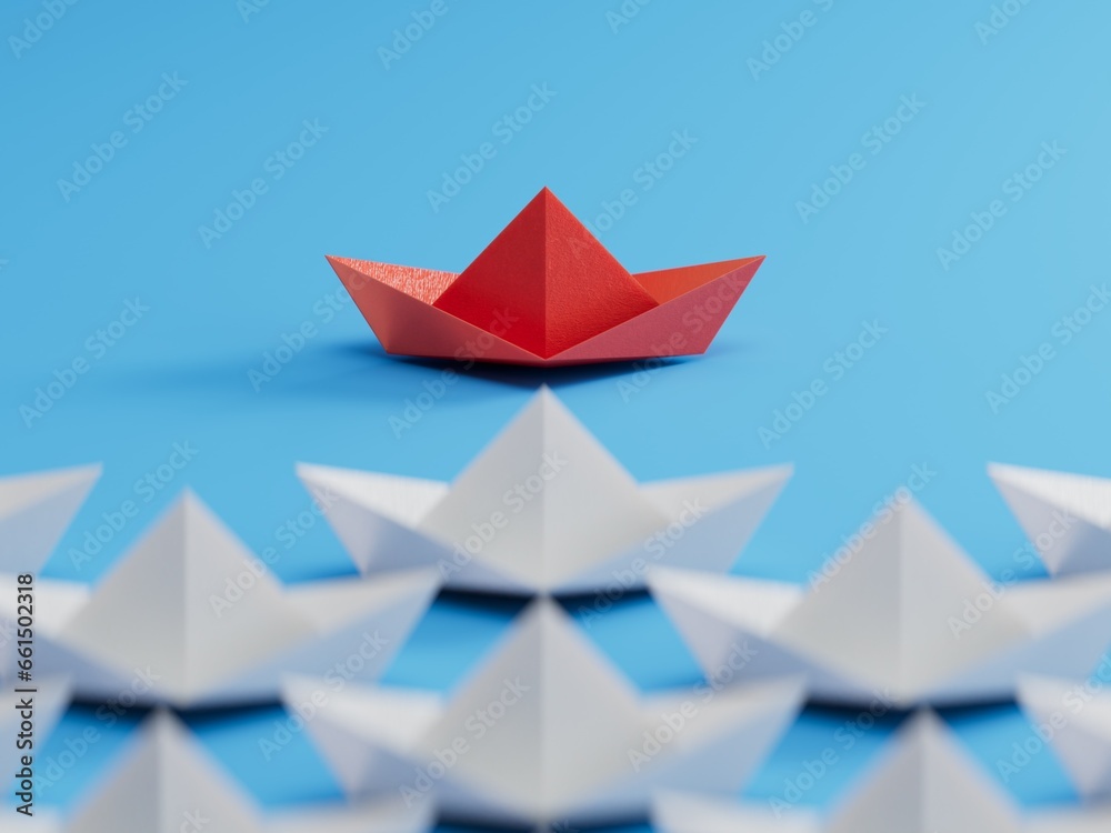 Different business concept.new ideas. paper art style. creative idea.Set of origami boats. Leadership concept.3D rendering on blue background.
Different business concept.new ideas. paper art style. creative idea.Set of origami boats. Leadership concept.3D rendering on blue background.