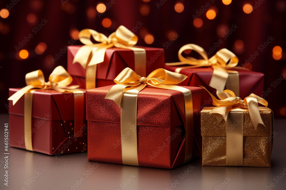 Red And Gold Wrapped Gifts Neatly Arranged Red And Gold Wrapped Gifts Neatly Arranged