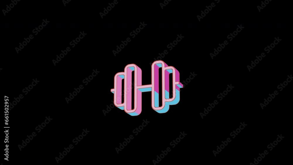 Bright dumbbell icon is jumping merrily. Retro style. Alpha channel black. Looped from frame 120 to 240, Alpha BW at the end Bright dumbbell icon is jumping merrily. Retro style. Alpha channel black. Looped from frame 120 to 240, Alpha BW at the end