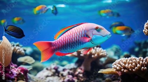 parrot fish with his beautiful underwater ecosystem