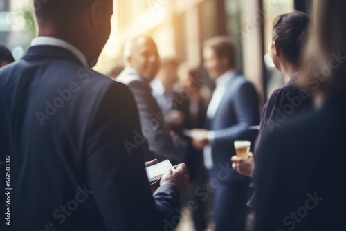 Professional networking at a corporate event, exchanging business cards - Building Connections - defocused - AI Generated