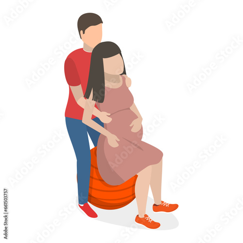 3D Isometric Flat Vector Set of Birth Positions, Pregnant Woman in Labour. Item 5