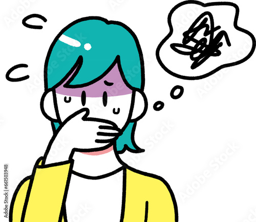 体調不良で顔色の悪い女性のシンプルな線画