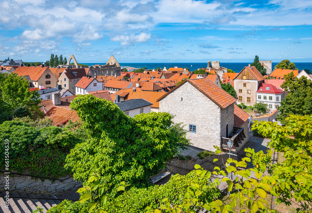 Panoramic view of medieval city Visby, Gotland Island, Sweden.