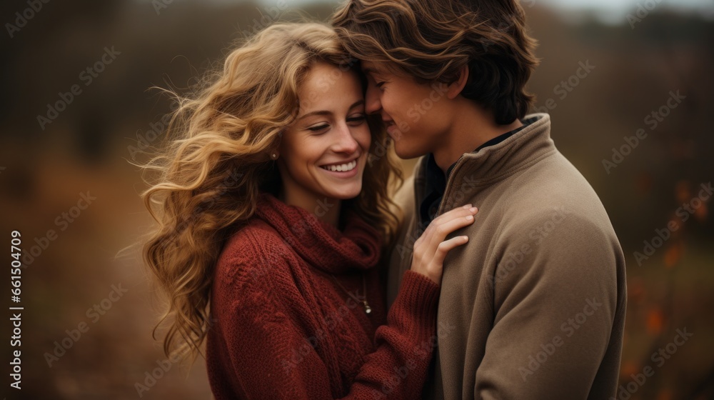 a couple in love warming up in an embrace