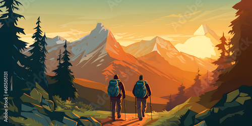 Hiking concept with mountain background