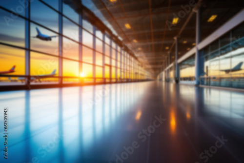 Airport terminal and platform. Blurred background with copy space.