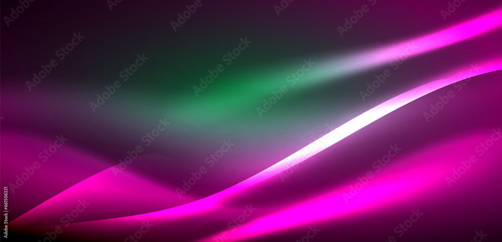 Dynamic waves in ethereal glow of neon lights. Concept merges fluidity of motion with vibrant allure of neon, crafting entrancing backdrop that embodies both vitality and futuristic sophistication Dynamic waves in ethereal glow of neon lights. Concept merges fluidity of motion with vibrant allure of neon, crafting entrancing backdrop that embodies both vitality and futuristic sophistication