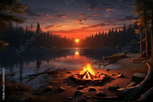 Inviting Campfire pattern tent. Banner fire magic. Generate Ai