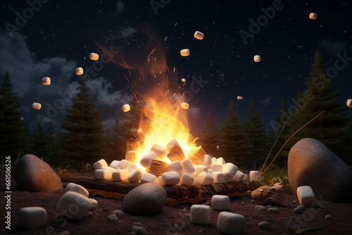 Tranquil Campfire marshmallow place. Cabin food. Generate Ai