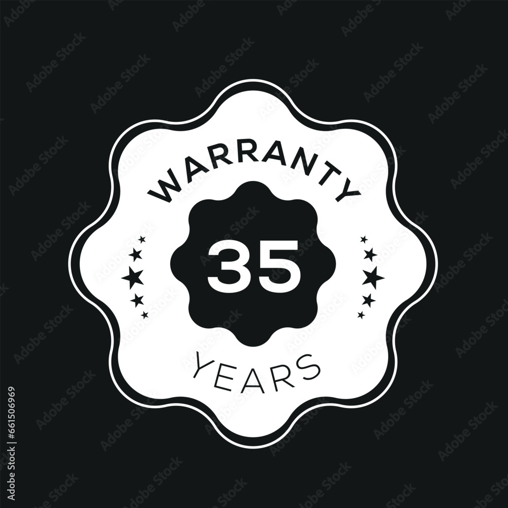 35 years warranty seal stamp, vector label.