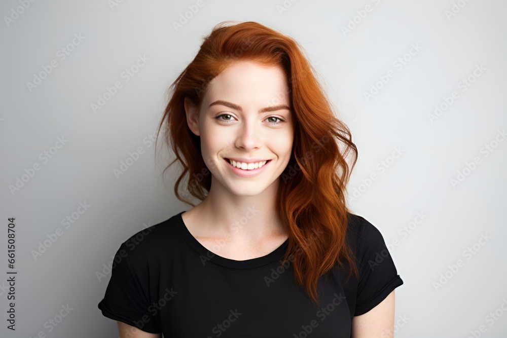 Portrait of a fictional beautiful lady smiling. Isolated on a plain neutral background. Generative AI. Portrait of a fictional beautiful lady smiling. Isolated on a plain neutral background. Generative AI.