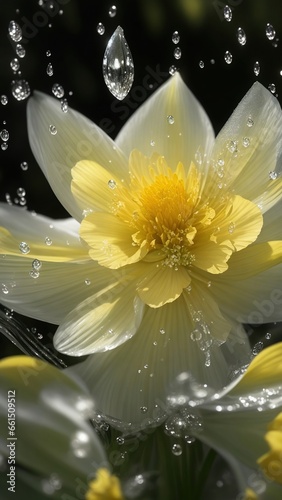 Daffod yellow flower with water drops photo