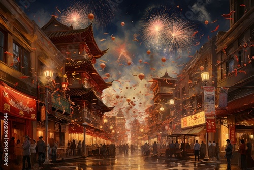 Captivating China town decorated. City urban street. Generate Ai