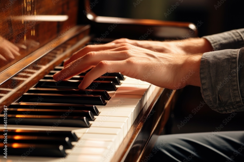 Fototapeta premium Swift Hands playing piano. Man concert. Generate Ai