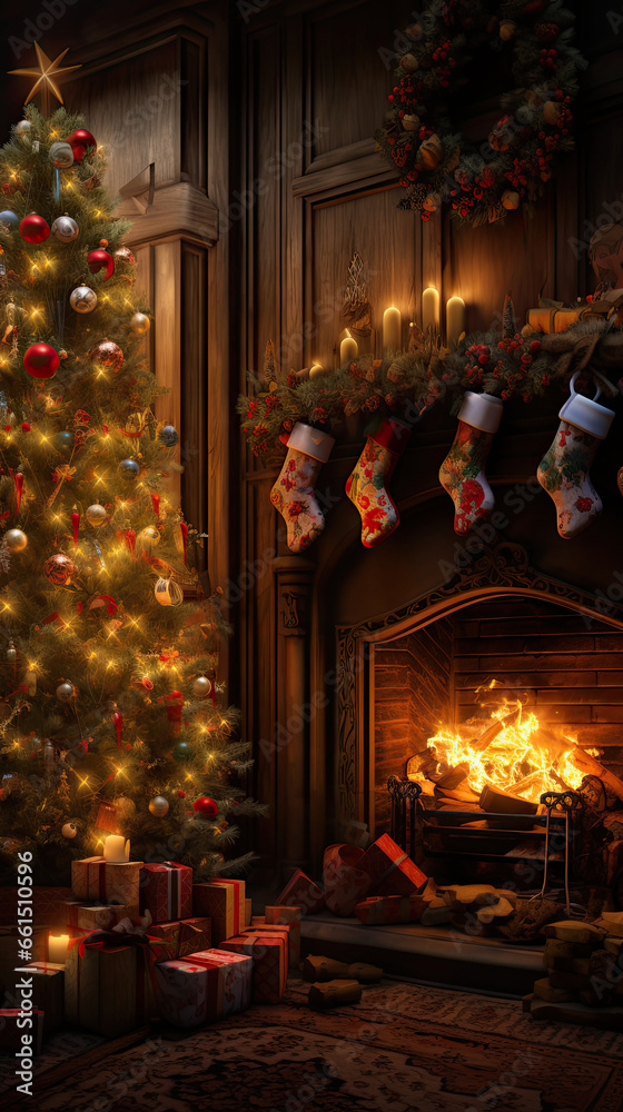 christmas tree with fireplace and stockings for xmas promotion christmas tree with fireplace and stockings for xmas promotion