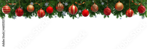 Merry Christmas and Happy New Year. Fir branches decorating balls. 3D rendering