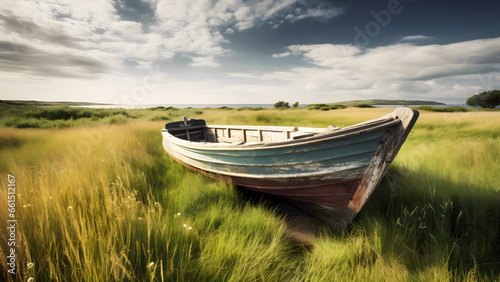 A boat parked on grassland high resolution