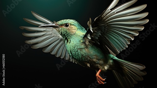 Green Bird in Flight Against a Solid Background © Alexander Beker