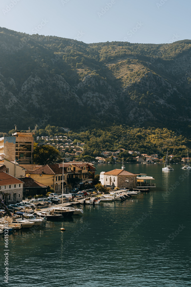 Amazing view of Kotor old city and the sea in a sunny day.