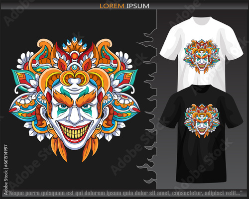 Colorful clown head mandala arts isolated on black and white t shirt.