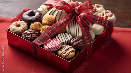 A gift box accompanied by festive treats. AI generated