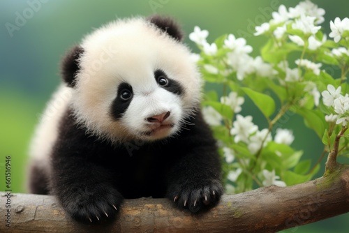 Playful Cute baby panda. Bear park wild. Generate Ai