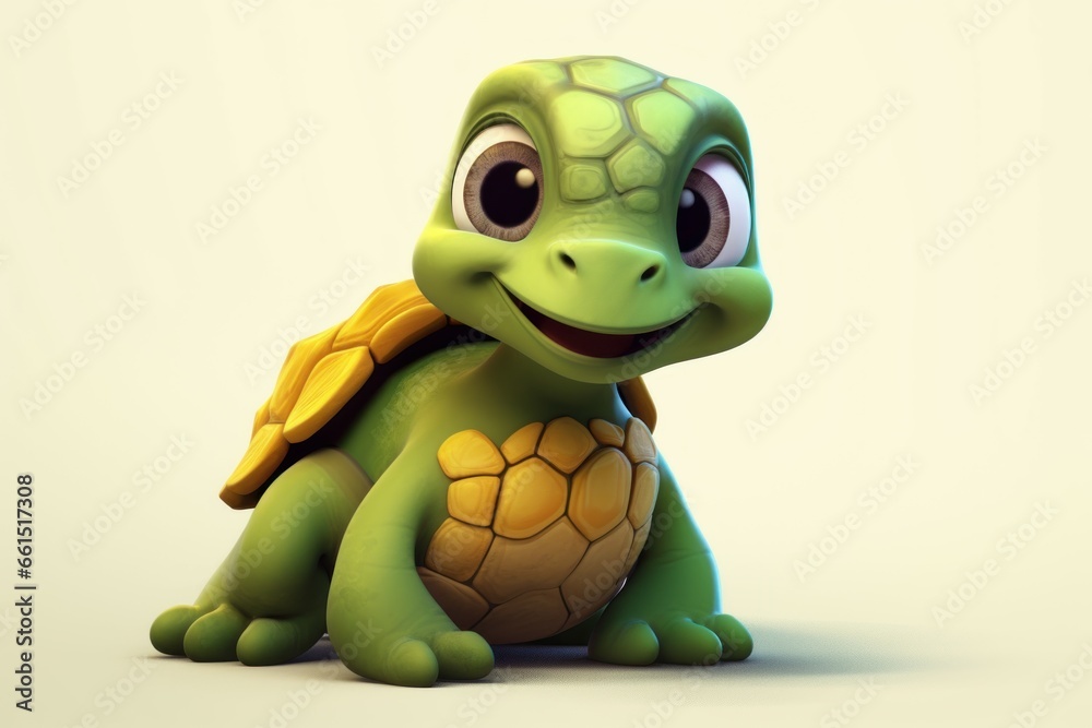 Fototapeta premium Unique Green turtle. Cute art smile. Generate Ai