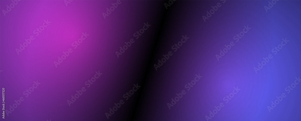 Background with trendy gradient and noise. Violet and pink and black colors. Glare from lenses, overlay texture. Vector banner with dust and smooth color transition