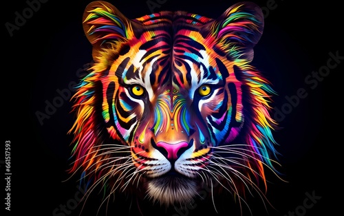 Beautiful and majestic tiger  bright and colorful tiger head.