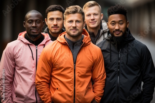 Group portrait of young, athletic men from diverse races