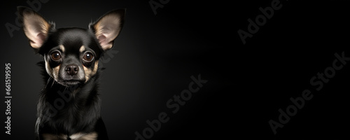 Portrait of a Chihuahua dog isolated on black background banner with copy space © JoelMasson