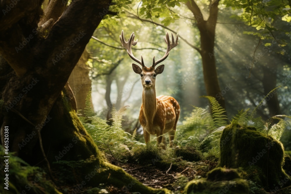 Naklejka premium Detailed Deer forest closeup. Nature wildlife. Generate Ai