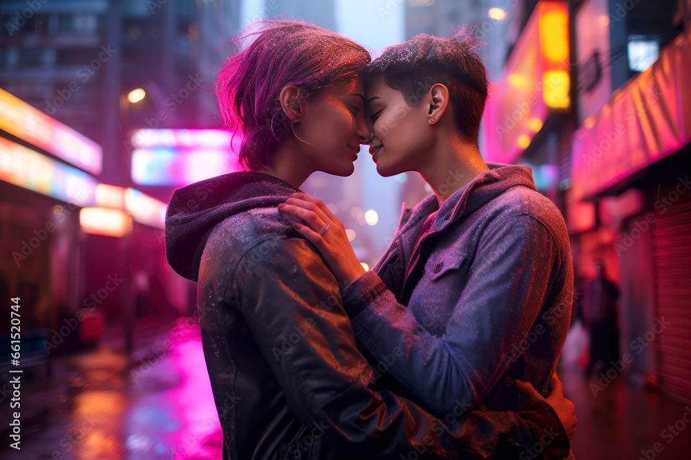 Valentine's Day concept. Two women hugging each other with love. Valentine's Day concept. Two women hugging each other with love.