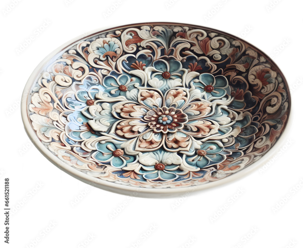 Vintage ceramic dish illustration art with a transparent background generative AI.