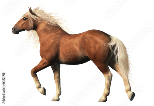 The Belgian horse, is a draft horse originating from the Brabant region of Belgium. Known for its strength and robustness, it tends to have a chestnut coat, and a flaxen mane and tail. 3D Rendering 