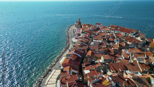 Piran, Slovenia, aerial panorama of historic town along the Adriatic sea on a summer day photo