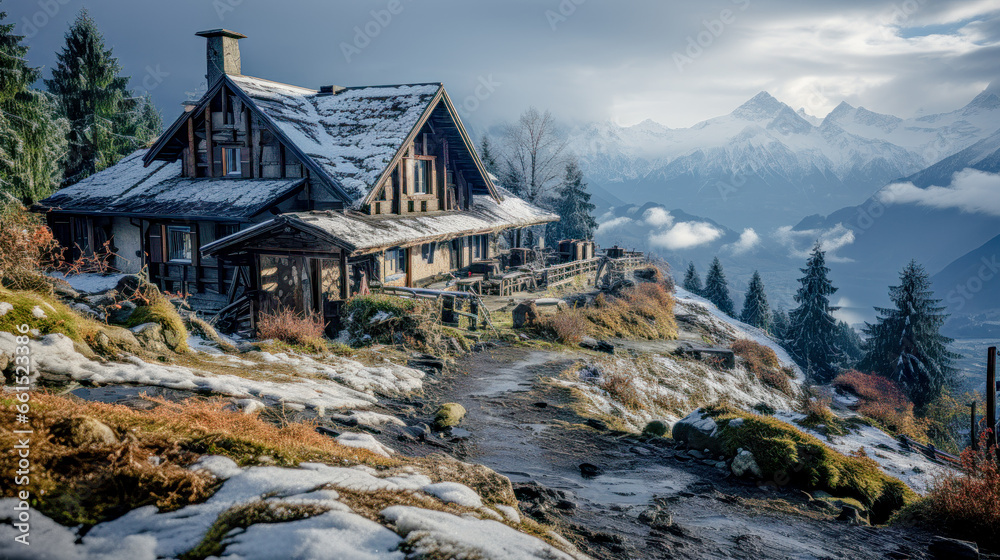 Winter in Swiss Rural Landscapes Transforms them into a Serene Wonderland where Snow Blankets Valleys and Mountains alike Wallpaper Background Digital Art Cover Poster