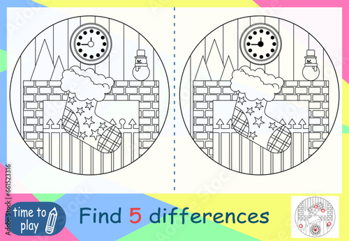 children's educational game. logic game. coloring book. find the difference. New Year. 
Christmas sock