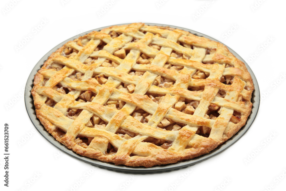 Apple pie isolated on white background. Top view. Apple pie isolated on white background. Top view.
