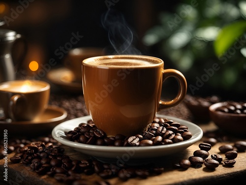 hot cup of coffee  cozy atmosphere
