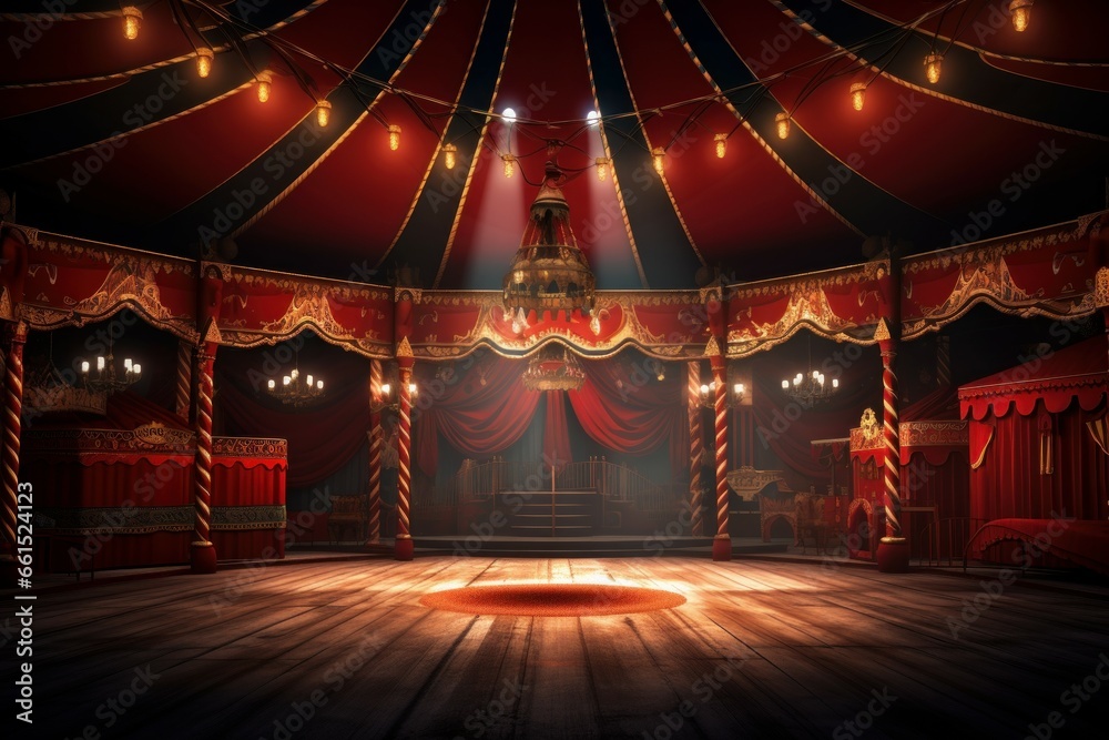 Silent Empty circus tent. Big fair fun. Generate Ai - obrazy, fototapety, plakaty 