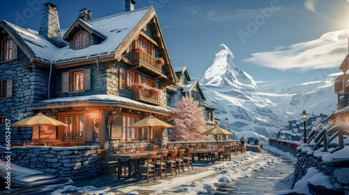 Winter in Swiss Rural Landscapes Transforms them into a Serene Wonderland where Snow Blankets Valleys and Mountains alike Wallpaper Background Digital Art Cover Poster © Korea Saii