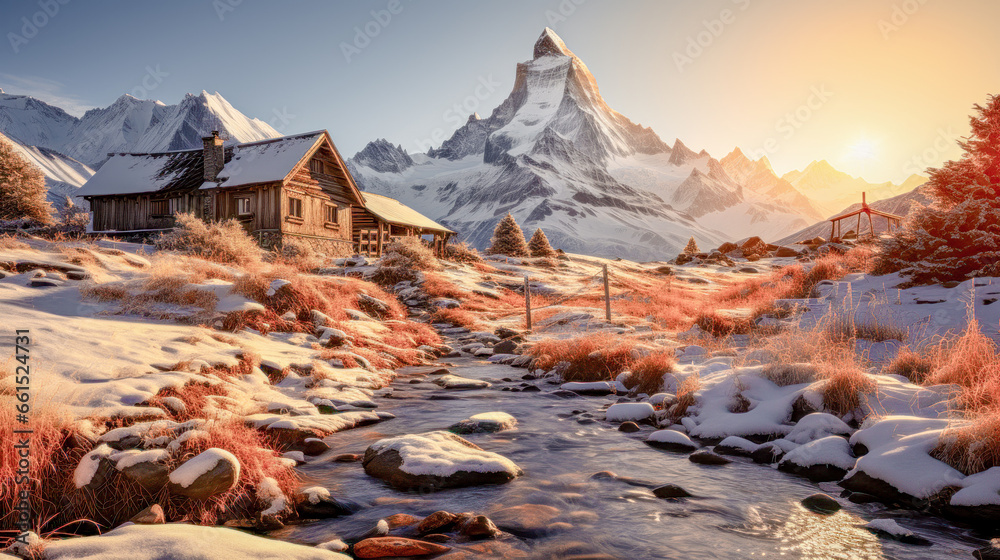 Winter in Swiss Rural Landscapes Transforms them into a Serene Wonderland where Snow Blankets Valleys and Mountains alike Wallpaper Background Digital Art Cover Poster