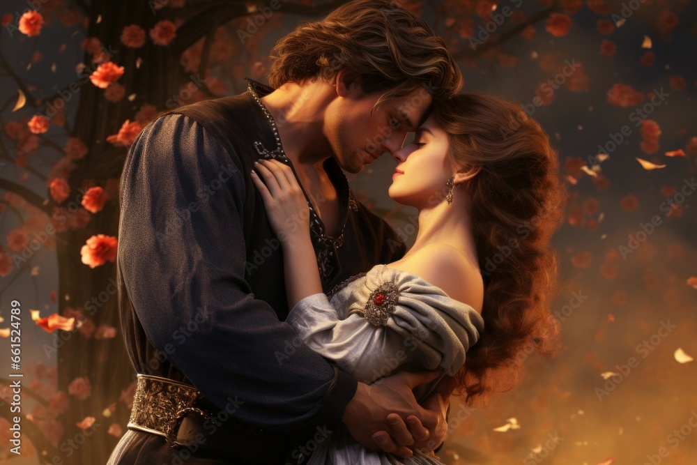 Imaginative Fantasy romance novel dance. Couple love. Generate Ai - obrazy, fototapety, plakaty 